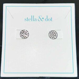 Stella & Dot Silver Pavè Disc Stud Earrings; NEW, Never Worn
